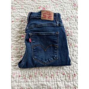 Levi Strauss Co 721 High Rise Skinny Jeans Blue Distressed Raw Hem Women 28